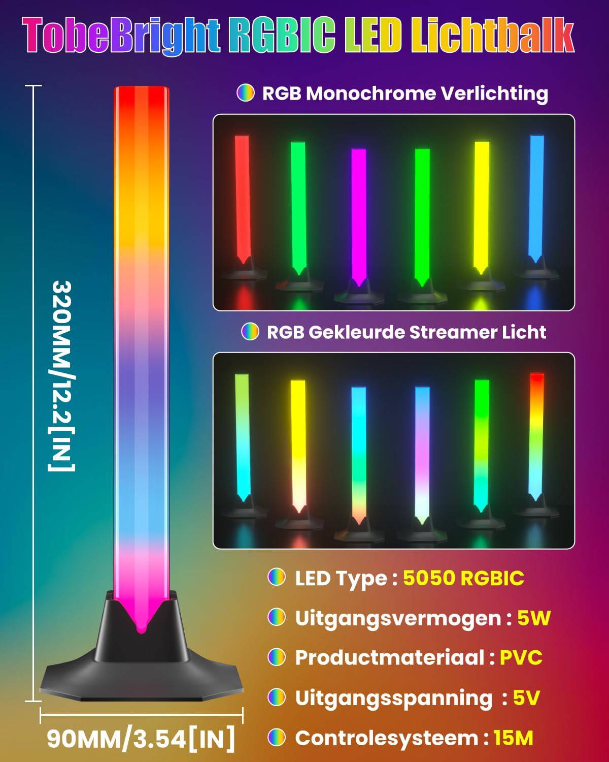 LED Light Bar 5W | 8 modes | 16 miljoen kleuren | 2 stuks