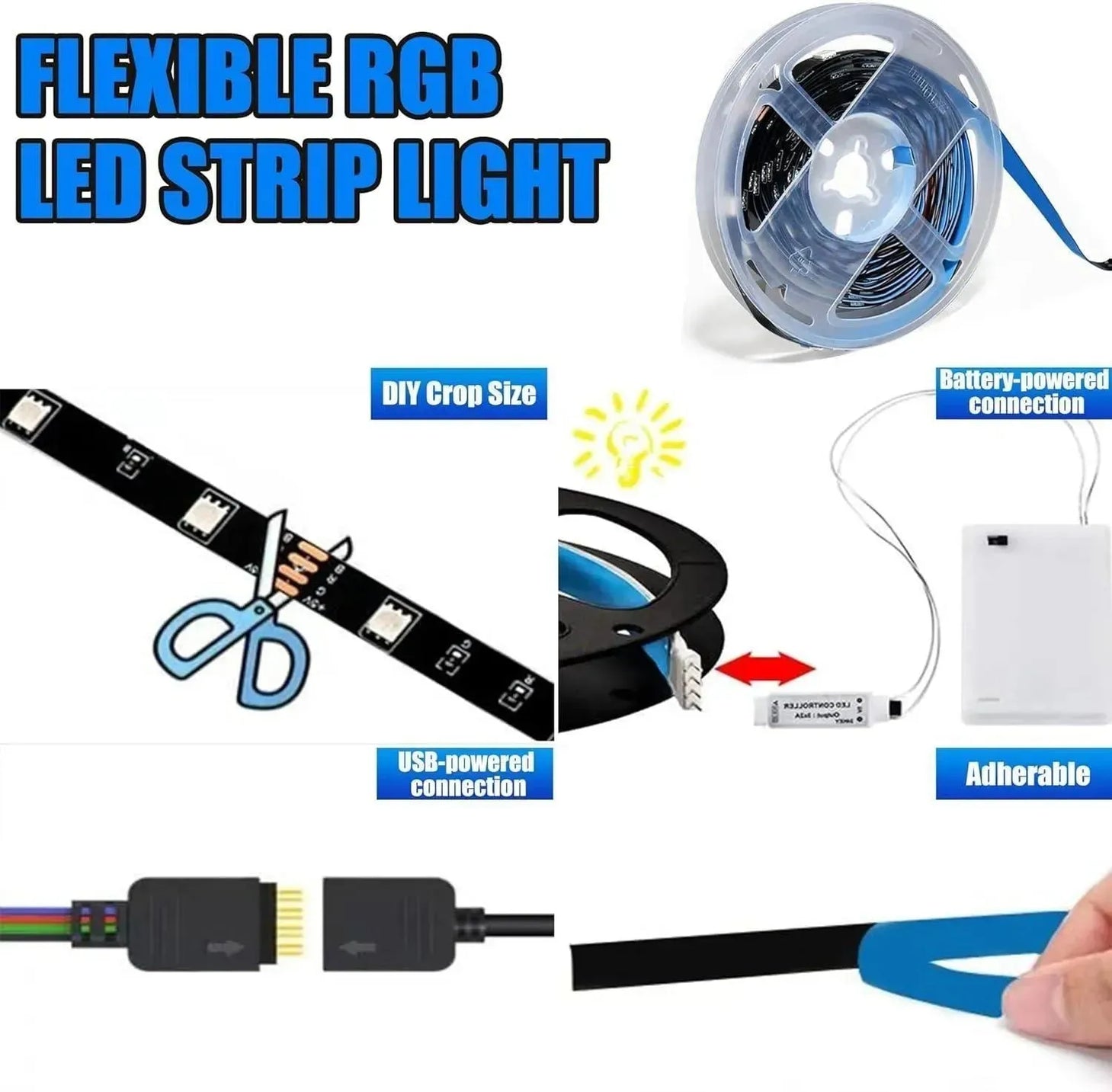 3 meter 90 leds RGB 5050 LEDstrip op batterijen met afstandsbediening