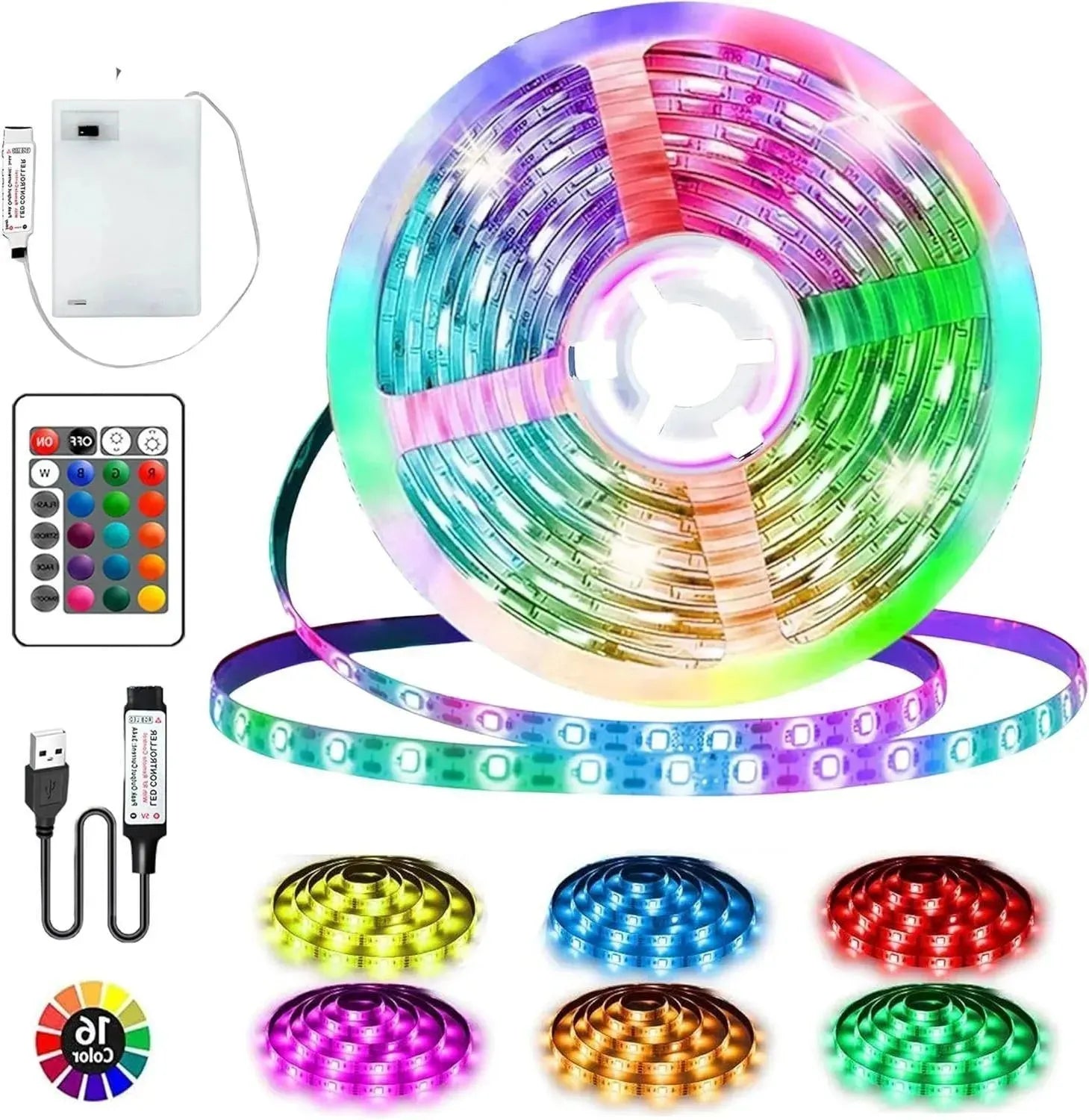 3 meter 90 leds RGB 5050 LEDstrip op batterijen met afstandsbediening