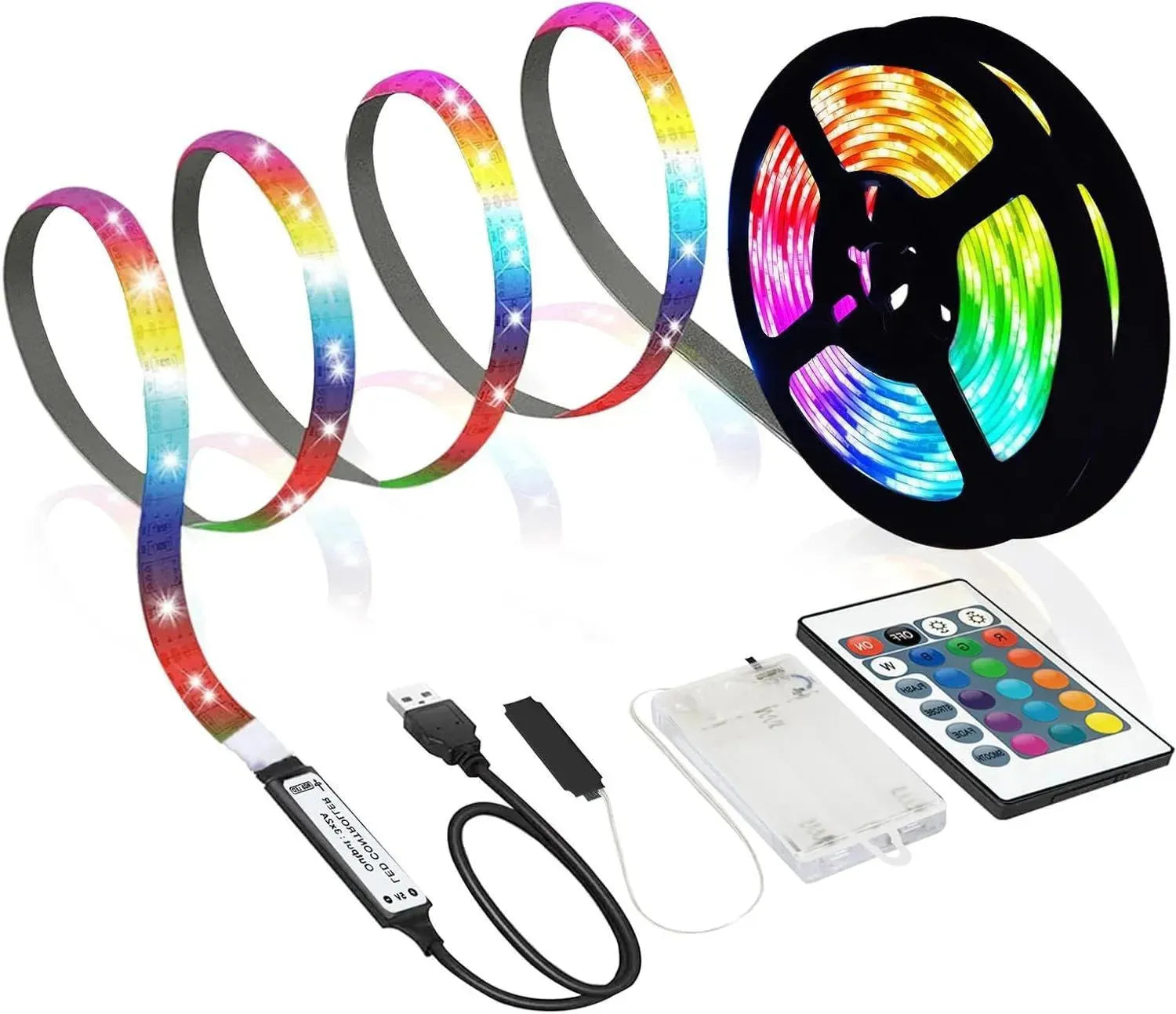 5M RGB Led Strip op Batterijen met Afstandsbediening en USB