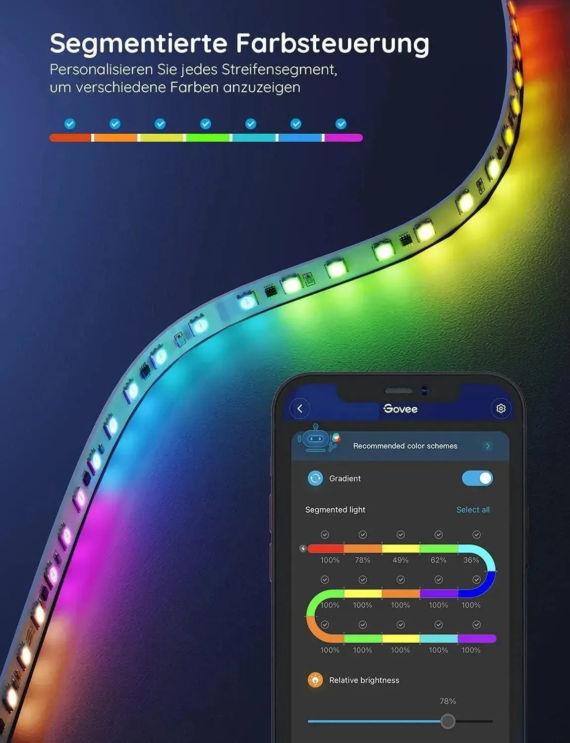 RGBIC LED Strip 5m - Muzieksync, App-bediening & 64 Scènemodi